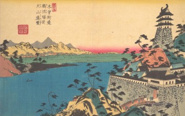 Japanese Painting - the castle of unuma Keisai Eisen Japanese